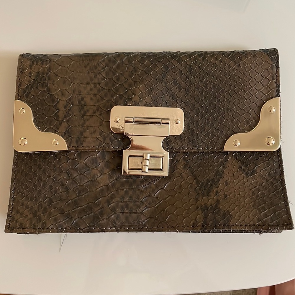 Snake Print Clutch with gold chain